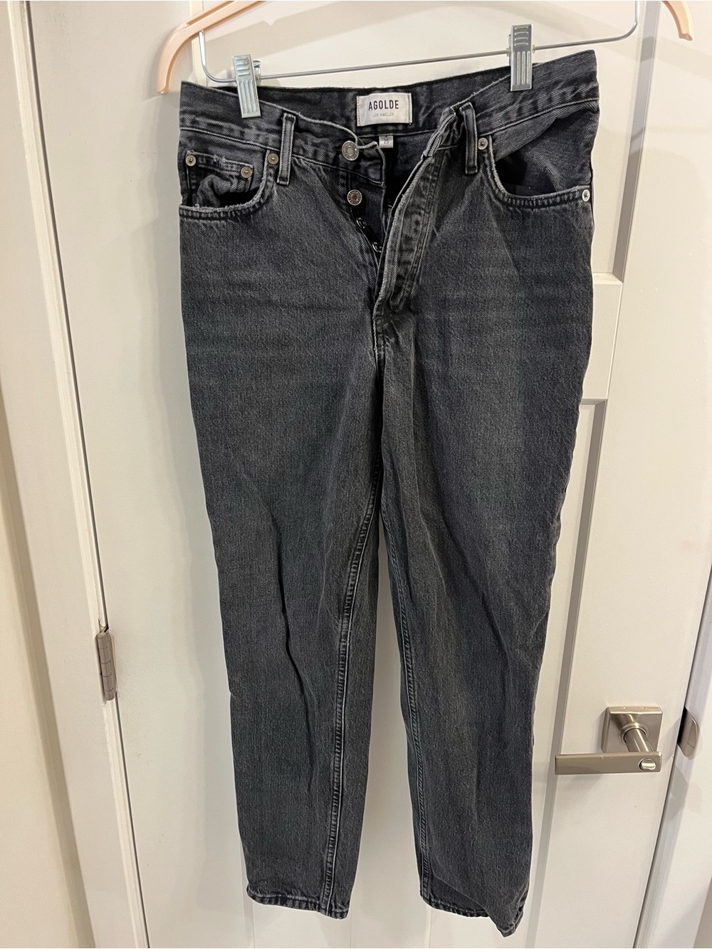 Agolde Fen Washed Black High-Rise Straight Jeans